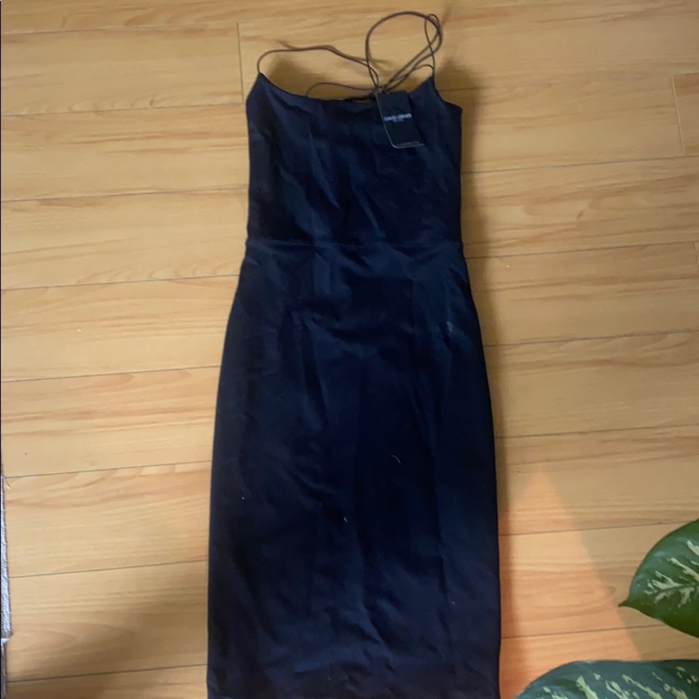 David Lerner asymmetrical strap midi dress